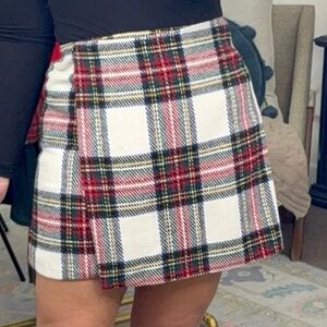 Plaid Mini Skirt - Red and White